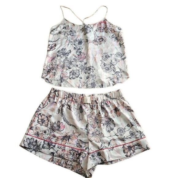 Victoria secret satin floral pink pajama set lounge shorts Sz M top Sz XL new - Picture 1 of 6